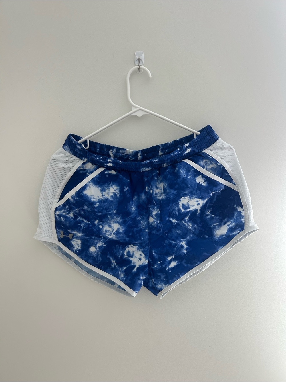 Under Armour Women’s Blue Tie-Dye Running Shorts with White Trim